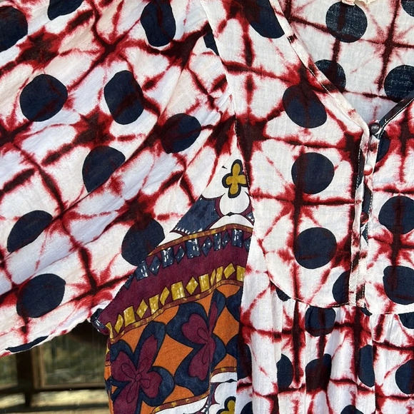 Solitaire Mixed Floral Boho Polkadot Bleached Babydoll Blouse XL - Picture 4 of 9